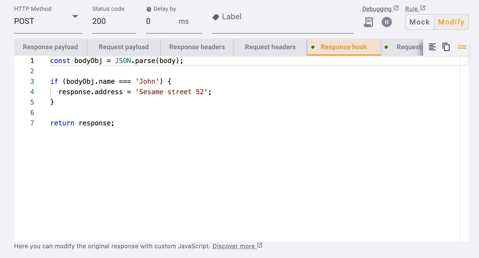write custom JavaScript to change request write custom JavaScript to change request