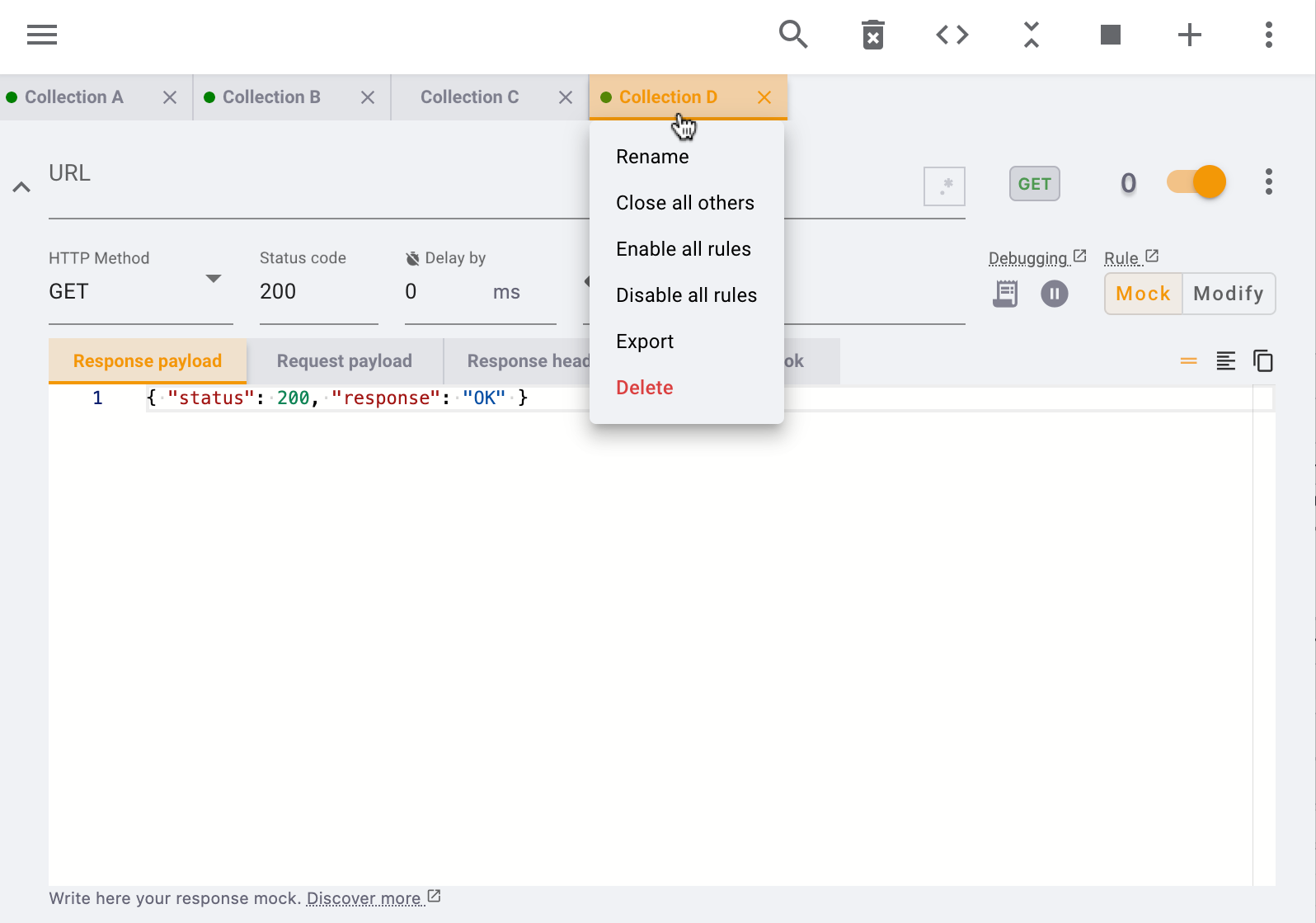 Collections management in the left side panel Collections management in the left side panel