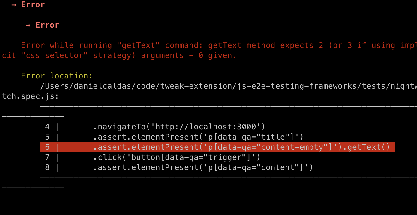 &quot;nightwatch.js error logs&quot;