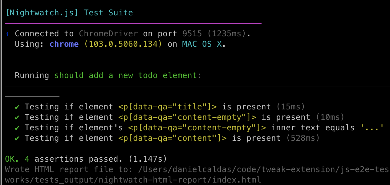 &quot;nightwatch.js test passing logs&quot;