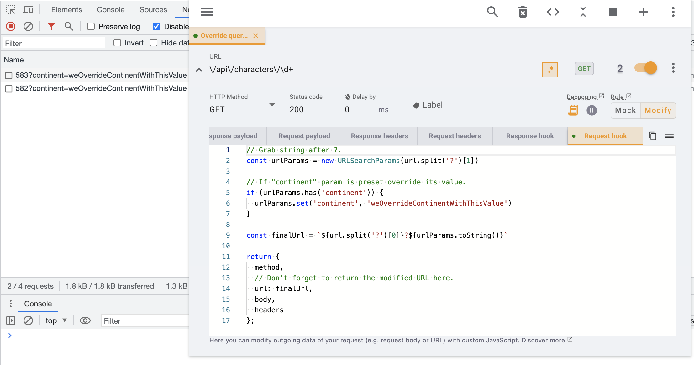 writing a script to modify the query parameters