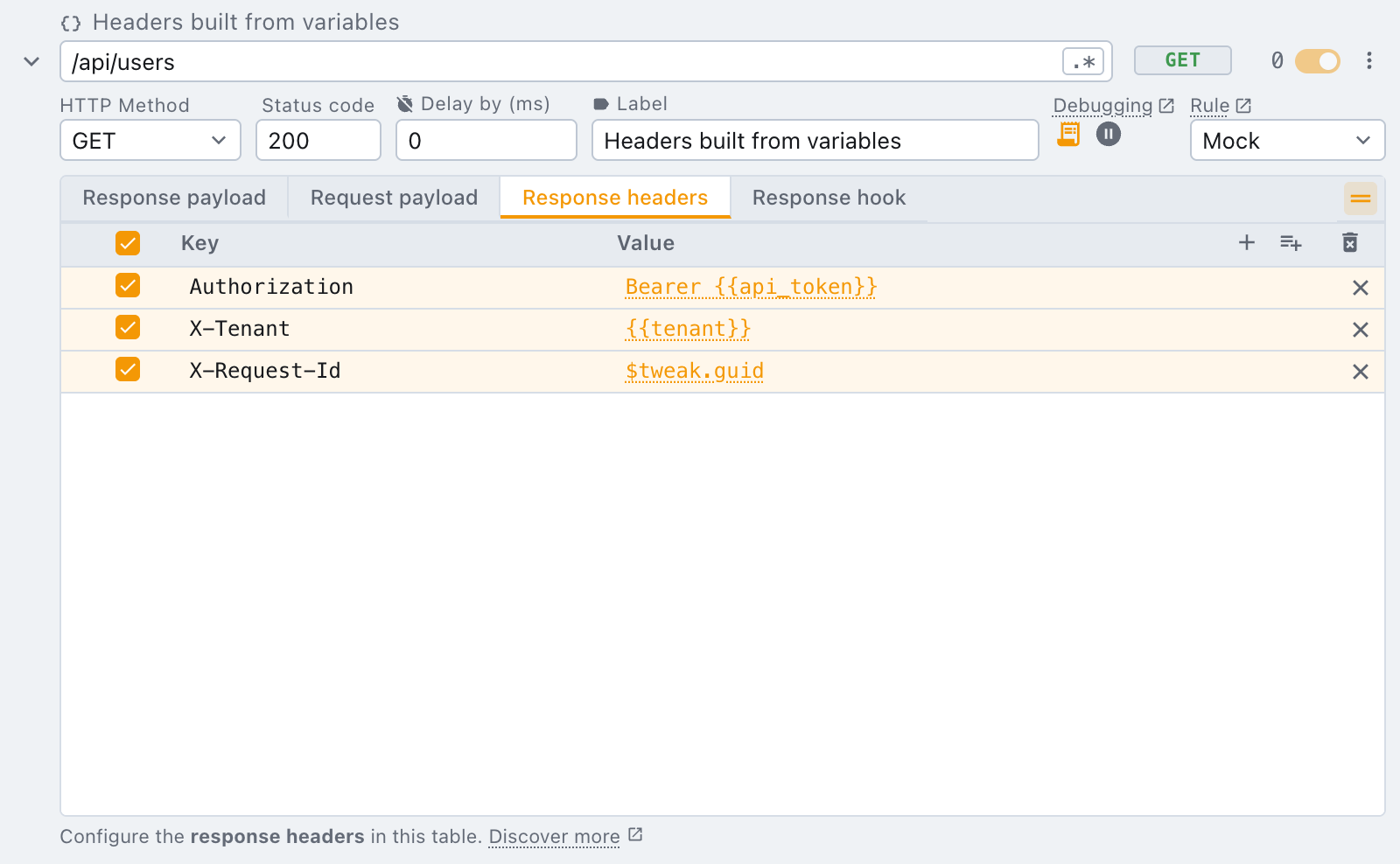 header cells built from variables and a generator